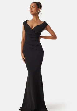 Goddiva Bardot Pleat Maxi Dress