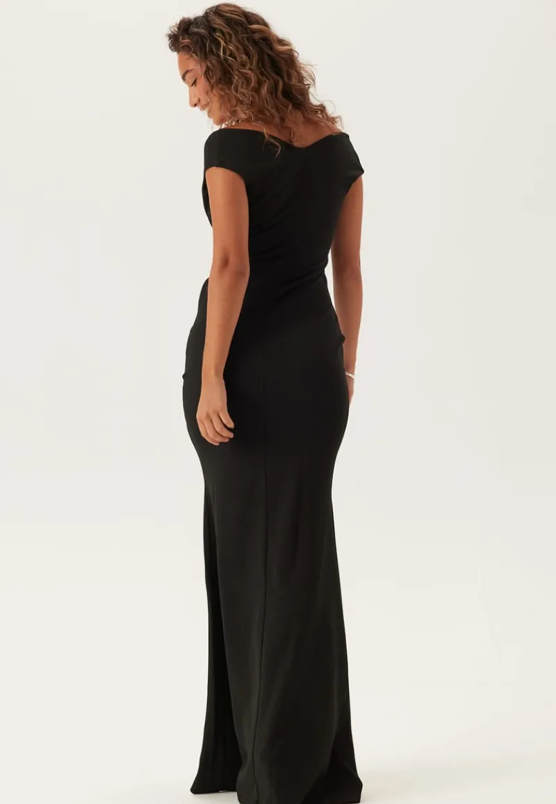 Goddiva Bardot Pleat Maxi Dress