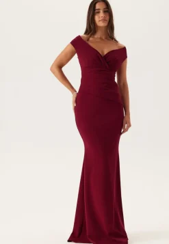 Goddiva Bardot Pleat Maxi Dress