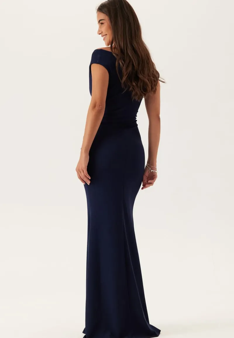 Goddiva Bardot Pleat Maxi Dress