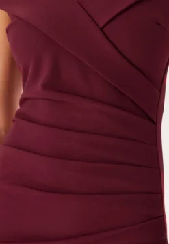 Goddiva Bardot Pleat Maxi Split Dress