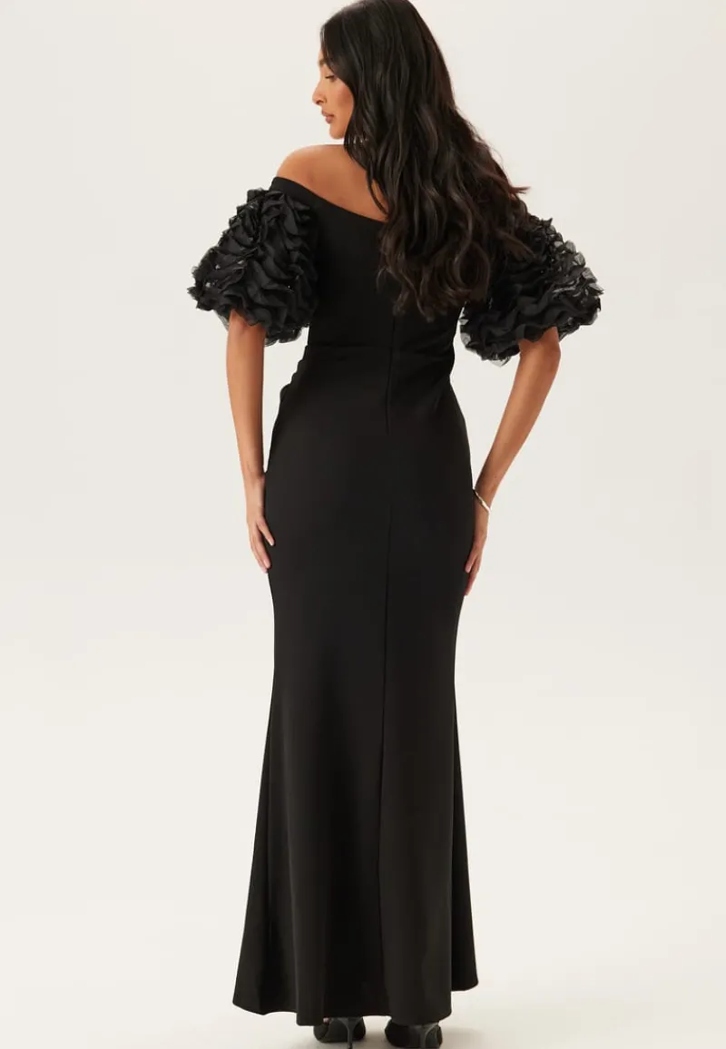 Goddiva Bardot Ruffle Sleeve Maxi Dress