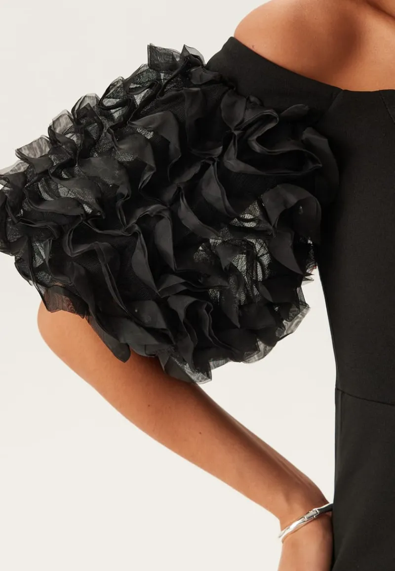 Goddiva Bardot Ruffle Sleeve Maxi Dress