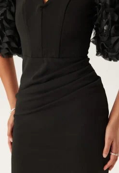 Goddiva Bardot Ruffle Sleeve Maxi Dress