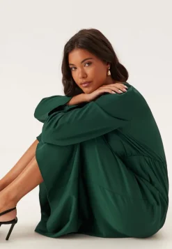 BUBBLEROOM Boatneck Satin Midi Dress