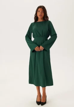 BUBBLEROOM Boatneck Satin Midi Dress