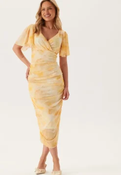 Bubbleroom Occasion Butterfly Sleeve Mesh Ankle Dress