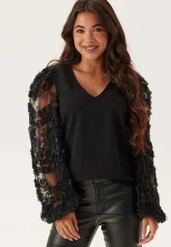 Happy Holly 3D Floral Sleeve V-neck Top