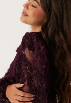 Happy Holly 3D Floral Sleeve V-neck Top