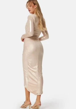 John Zack Deep V Long Sleeve Rouch Dress