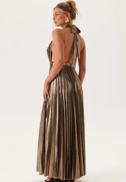Goddiva Deep V Pleated Halter Maxi Dre