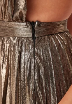 Goddiva Deep V Pleated Halter Maxi Dre