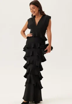 Bubbleroom Occasion Deep V-Neck Flounce Gown