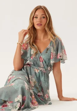 Goddiva Floral Flutter Tiered Maxi Dress