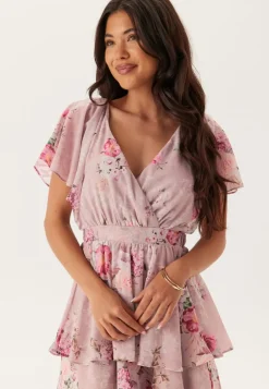 Goddiva Floral Flutter Tiered Midi Dress