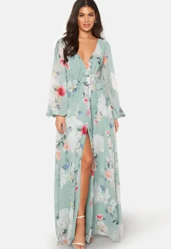 Goddiva Floral Long Sleeve Chiffon Maxi Dress