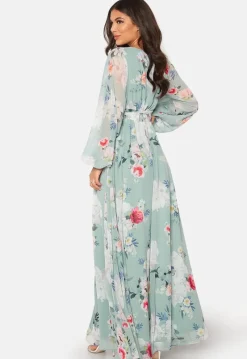 Goddiva Floral Long Sleeve Chiffon Maxi Dress