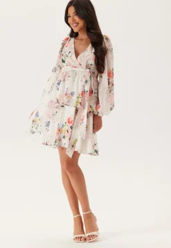 Goddiva Floral Long Sleeve Tiered Skater Dress