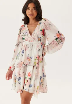 Goddiva Floral Long Sleeve Tiered Skater Dress