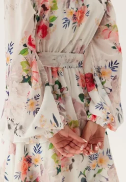 Goddiva Floral Long Sleeve Tiered Skater Dress