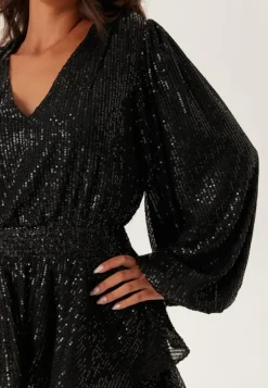 Bubbleroom Occasion Flounce Balloon Sleeve Sequin Dress