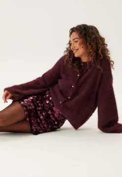 BUBBLEROOM Fluffy Knitted Pearl Cardigan