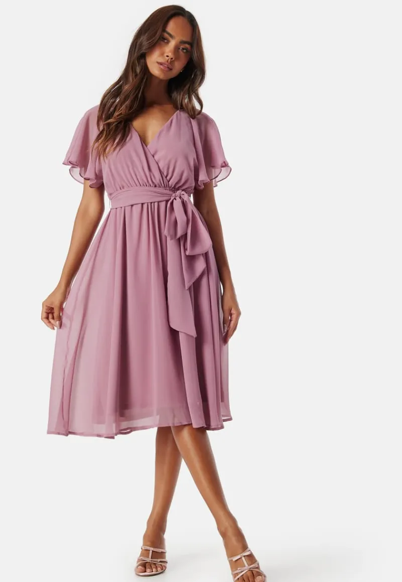 Goddiva Flutter Chiffon Midi Dress