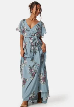 Goddiva Flutter Floral Maxi Dress