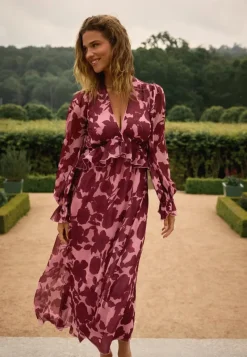 Bubbleroom Occasion Frill L/S Chiffon Midi Dress