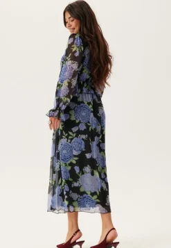 Bubbleroom Occasion Frill L/S Chiffon Midi Dress