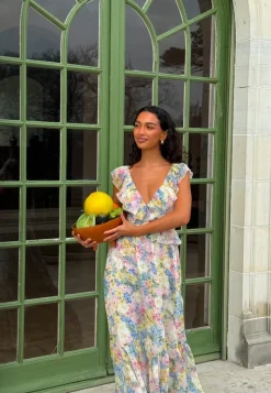 Bubbleroom Occasion Frill Tie Back Maxi Dress