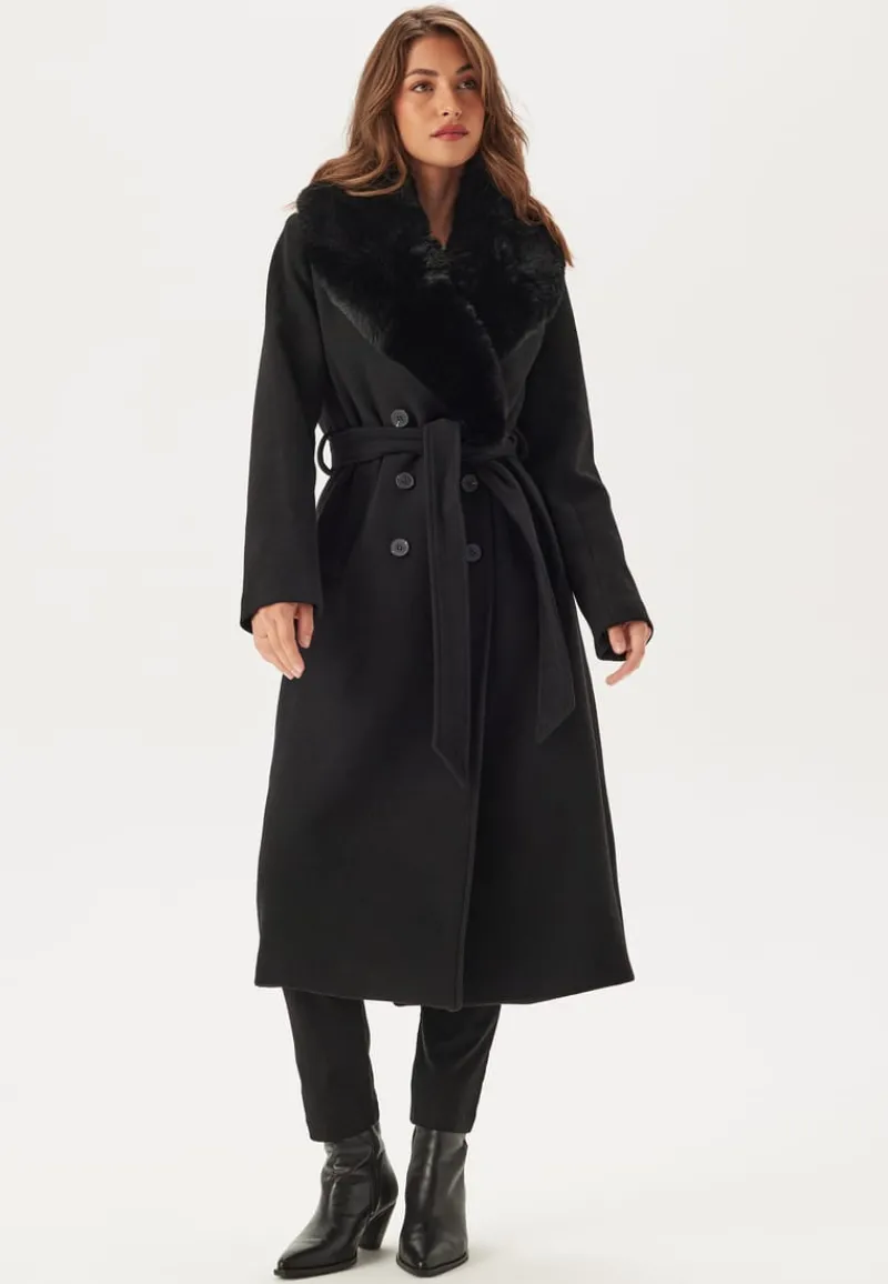 Chiara Forthi Fur Collar Belted Wool Blend Coat
