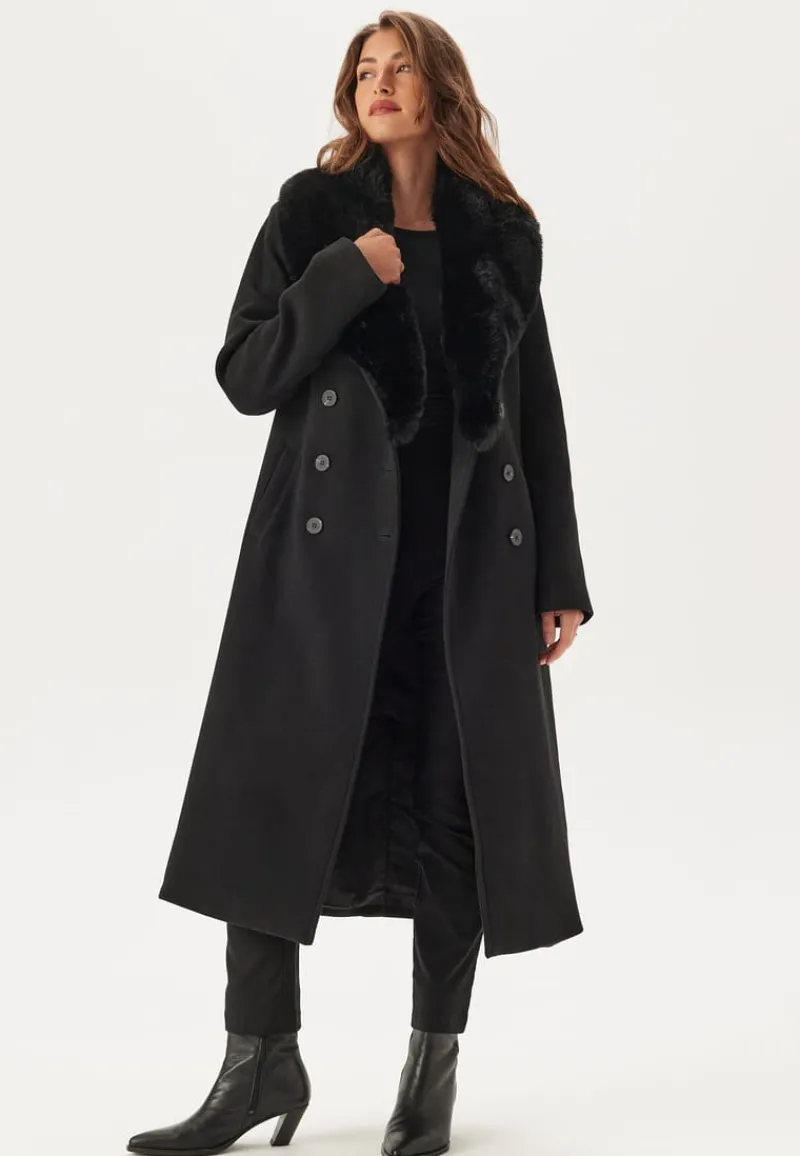 Chiara Forthi Fur Collar Belted Wool Blend Coat