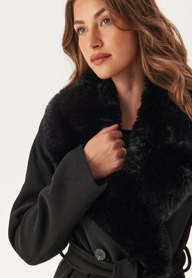 Chiara Forthi Fur Collar Belted Wool Blend Coat