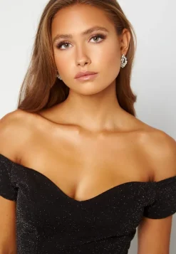 John Zack Glitter Off Shoulder Frill High Low Dress