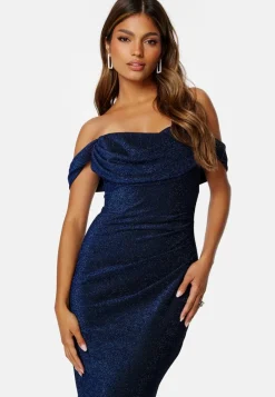 Goddiva Glitter Off Shoulder Maxi Dress