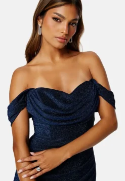 Goddiva Glitter Off Shoulder Maxi Dress