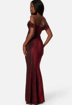 Goddiva Glitter Off Shoulder Maxi Dress