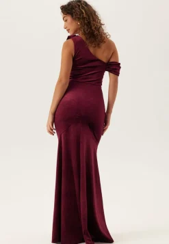 Goddiva Glitter Velvet One Shoulder Maxi Dress