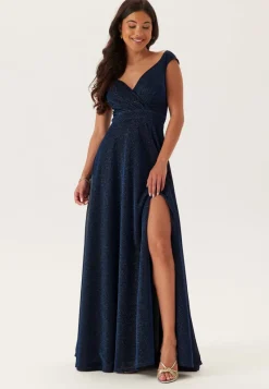 Goddiva Glitter Wrap Maxi Dress