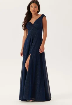 Goddiva Glitter Wrap Maxi Dress