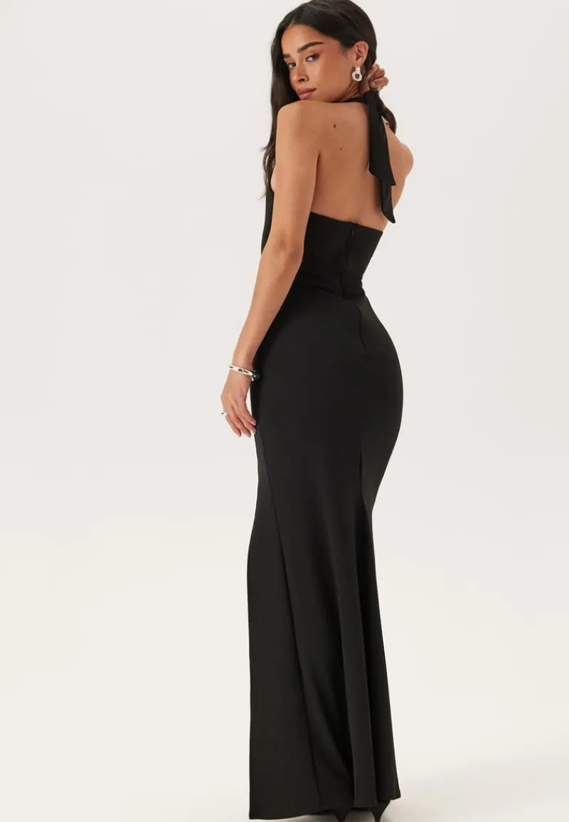 John Zack Halter Neck Maxi Dress With Split