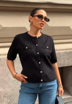 BUBBLEROOM Knitted Gold Button Cardigan