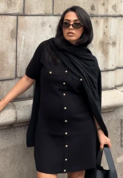 BUBBLEROOM Knitted Gold Button Dress