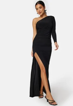 John Zack Long Sleeve One Shoulder Maxi Dress