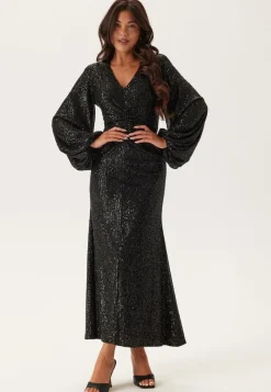 Bubbleroom Occasion Long Sleeve Sequin Ankle Dress