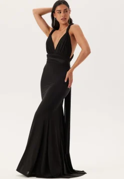 Goddiva Multi Tie Fishtail Maxi Dress