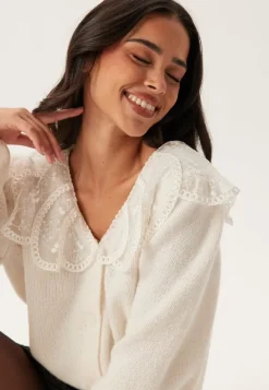 Pieces Pcabby Ls Lace Collar Knit Car