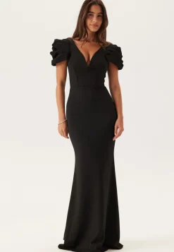 Goddiva Pleated Sleeve Maxi Dress