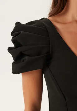 Goddiva Pleated Sleeve Maxi Dress